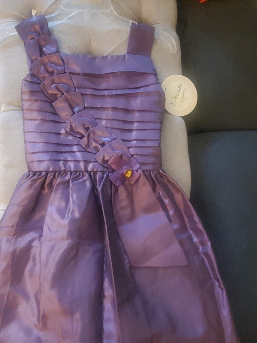 Dorissa Girl's Formal/ Semi Formal Purple Satin Ruffled Sash Dress Size 16 NWT